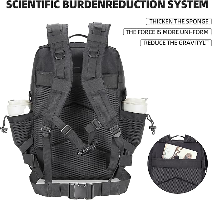 45L Tactical Assault Backpack 3 day assault pack with Molle Waterproof backpack Rucksack for Tactical Backpacks (Black Rose)