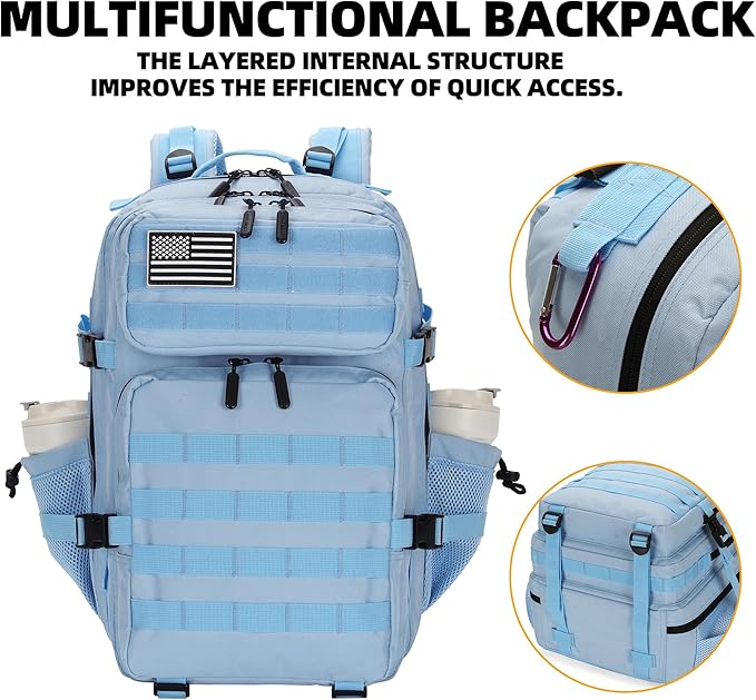 45L Tactical Assault Backpack 3 day assault pack with Molle Waterproof backpack Rucksack for Tactical Backpacks (Light blue)