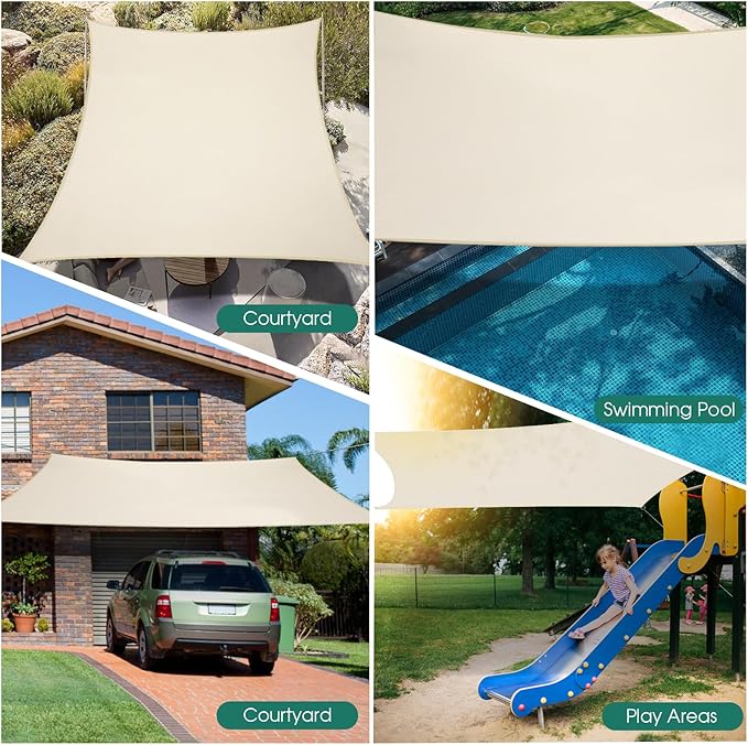 10' x 13' Sun Shade Sail, Rectangle Waterproof Canopy Awning UV Block Sunshade for Outdoor Patio Garden Terrace Backyard Pergola Sunscreen (Ivory) (Customization Acceptable)
