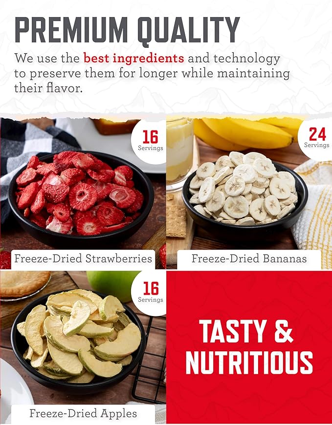 ReadyWise Emergency Food Supply - 104 Servings Freeze Dried Fruit and Vegetables Bucket, Protein Meals, Camping Essentials for Survival Food, Disaster Prepping Supplies, up to 25 Year Shelf Life