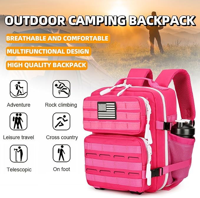 9L Mini Tactical Backpack 9L Assault Pack 9L Tactical Backpack Hiking Fitness Backpack(Rose Red)
