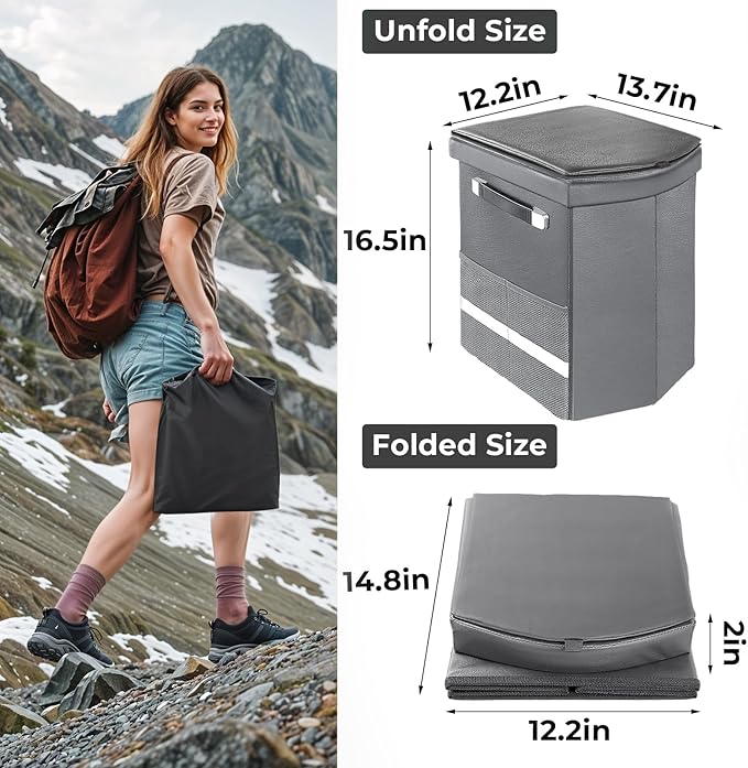 2025 Upgraded 16.5'' XL Portable Toilet for Adults,Tall Camping Toilet with Lid and Convenient Carry Bag, Portable Potty for Camping, Hiking, Car Travel,Truck, RV, Boating, Road Trips, Beach (Gray)