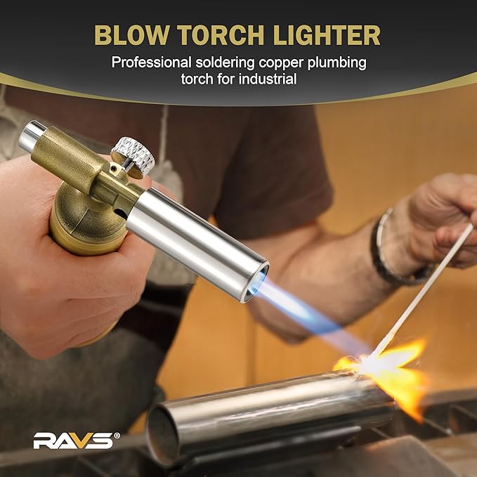 RAVS Copper Butane Torch Lighter, Refillable Kitchen Torch Cooking Torches, Blow Torch with Adjustable Flame, Creme Brulee Torch for Baking, Soldering Torch Gifts for Men, Butane is Not Included