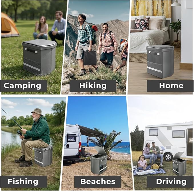 2025 Upgraded 16.5'' XL Portable Toilet for Adults,Tall Camping Toilet with Lid and Convenient Carry Bag, Portable Potty for Camping, Hiking, Car Travel,Truck, RV, Boating, Road Trips, Beach (Gray)