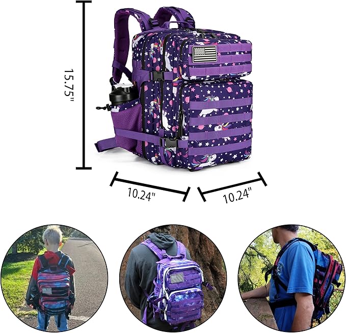 25L Tactical Military Backpack Small Travel Rucksack for Men and Women Assault Pack Bug Out Bag Molle Daypack Gym Backpack with Bottle Holder (Purple Pony)
