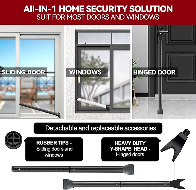 AceMining Upgraded Door Security Bar & Sliding Patio Bar, Heavy Duty Stoppers Adjustable Jammer for Home, Apartment, Travel (2 Pack,Black)