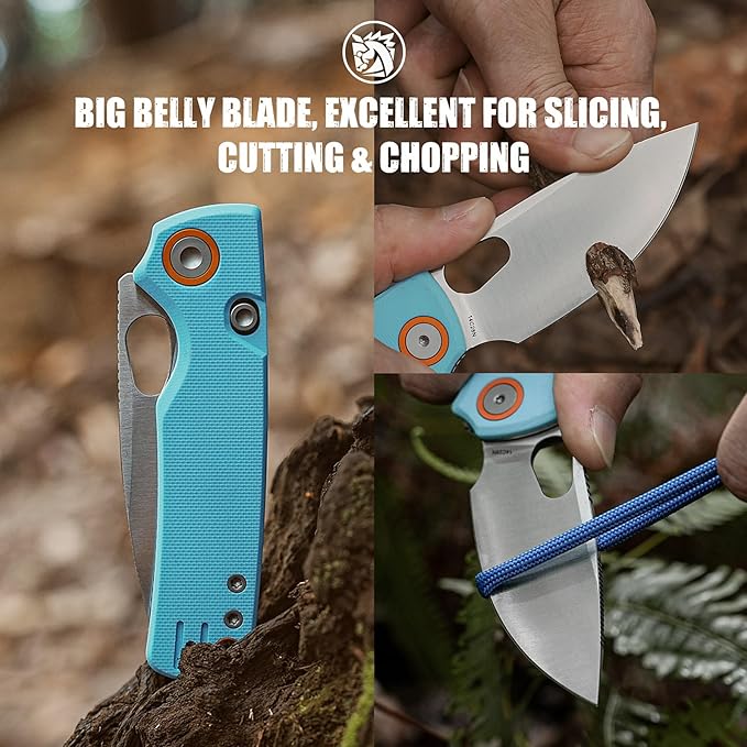 Vosteed Porcupine EDC Pocket Knife - 2.99" 14C28N Satin Blade - Top Liner Lock, Sky Blue G10 Handle - Camping, Hunting Knives - A2608