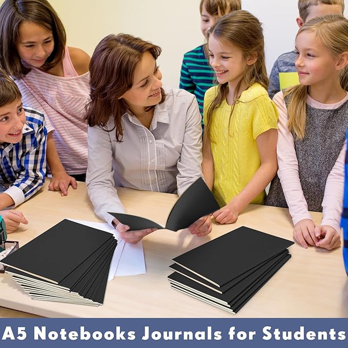 100 Pcs Kraft Notebook Journals 5.5 Inch x 8.3 Inch A5 Softcover Notebooks Bulk for Writing Sketch Office Notepad with 60 Pages 30 Sheets (Black,Dot)