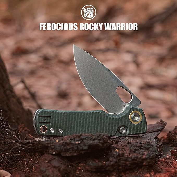 Vosteed EDC Knife, 2.99" 14C28N Steel Wider Blade, Green Micarta Handle Top Liner Lock, Folding Pocket Knives with Clip for Men & Women, Survival Camping - Porcupine A2603