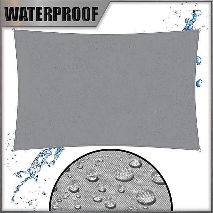 Amgo 10' x 10' Custom Size Grey Rectangle Square Waterproof Sun Shade Sail Order to Make UPF50+ AMWTPR0712 Canopy Awning, 98% UV Blockage Water Resistant, Backyard Patio Garden (We Customize)