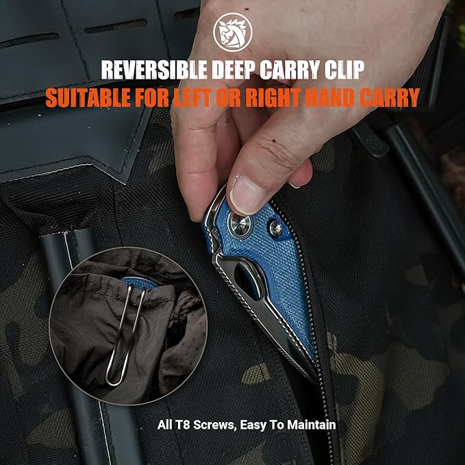 Vosteed Porcupine EDC Pocket Knife, Lightweight Folding knife - 2.99" 14C28N Steel Blade, Thumb hole, Blue Micarta Handle Top Liner Lock Knives for Camping Survival - A2605