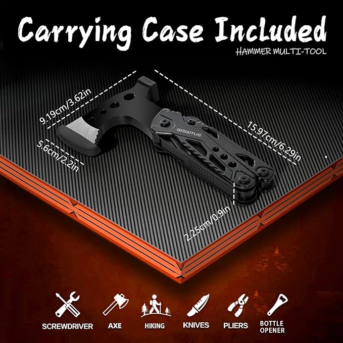 Camping Essentials 16 in 1 Multitool Camping Gear Gifts for Men Dad Multi Tool Survival Gear with Axe Hammer Pliers Saw Screwdrivers Bottle Opener Whistle with Sheath for Hiking Fishing