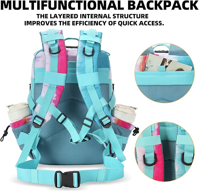 25L Tactical Military Backpack Small Travel Backpack for Men and Women Assault Pack Bug Out Bag Molle Daypack Gym Backpack with Bottle Holder (Rainbow Tie Dye)