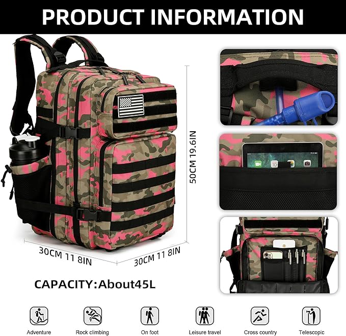 45L Tactical Assault Backpack 3 day assault pack with Molle Waterproof backpack Rucksack for Tactical Backpacks
