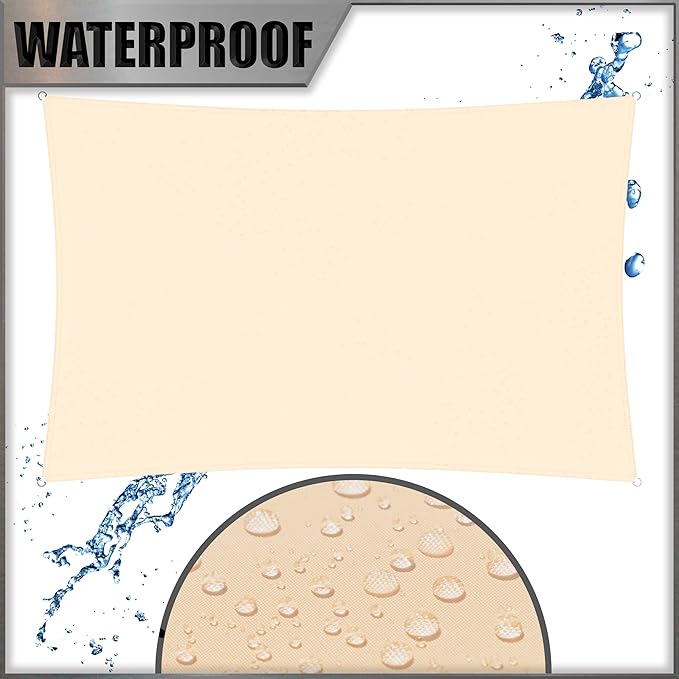 Amgo 10' x 10' Custom Size Beige Rectangle Square Waterproof Sun Shade Sail Order to Make UPF50+ AMWTPR0712 Canopy Awning, 98% UV Blockage Water Resistant, Backyard Patio Garden (We Customize)