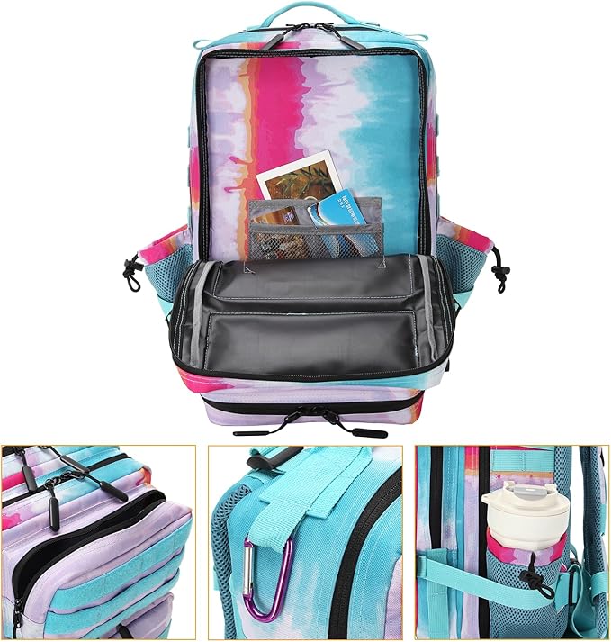 25L Tactical Military Backpack Small Travel Backpack for Men and Women Assault Pack Bug Out Bag Molle Daypack Gym Backpack with Bottle Holder (Rainbow Tie Dye)
