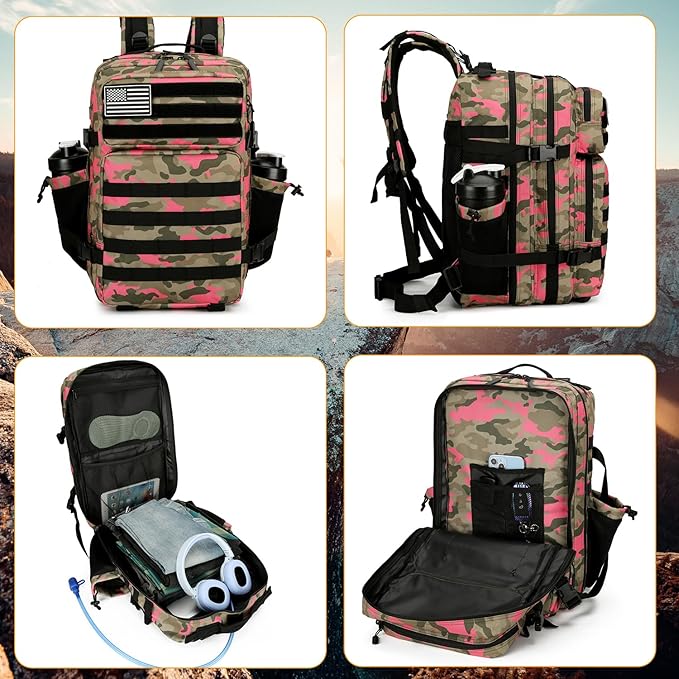 25L Tactical Backpack for Men Women Military Backpack Army Assault Pack Molle Backpack Small Bug Out Bag Travel Rucksack Daypack (Pink Camo)