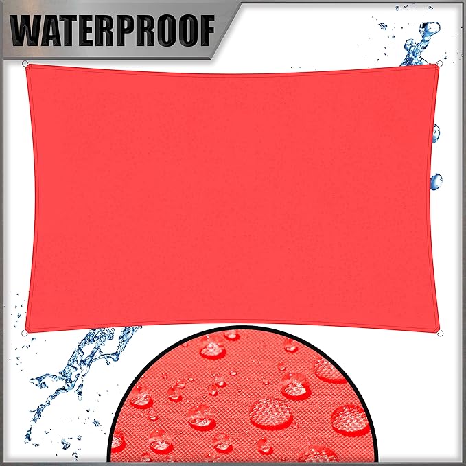 Amgo 10' x 10' Custom Size Red Rectangle Square Waterproof Sun Shade Sail Order to Make UPF50+ AMWTPR0712 Canopy Awning, 98% UV Blockage Water Resistant, Backyard Patio Garden (We Customize)