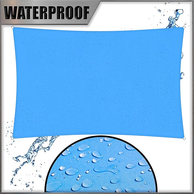 Amgo 10' x 10' Custom Size Blue Rectangle Square Waterproof Sun Shade Sail Order to Make UPF50+ AMWTPR0712 Canopy Awning, 98% UV Blockage Water Resistant, Backyard Patio Garden (We Customize)