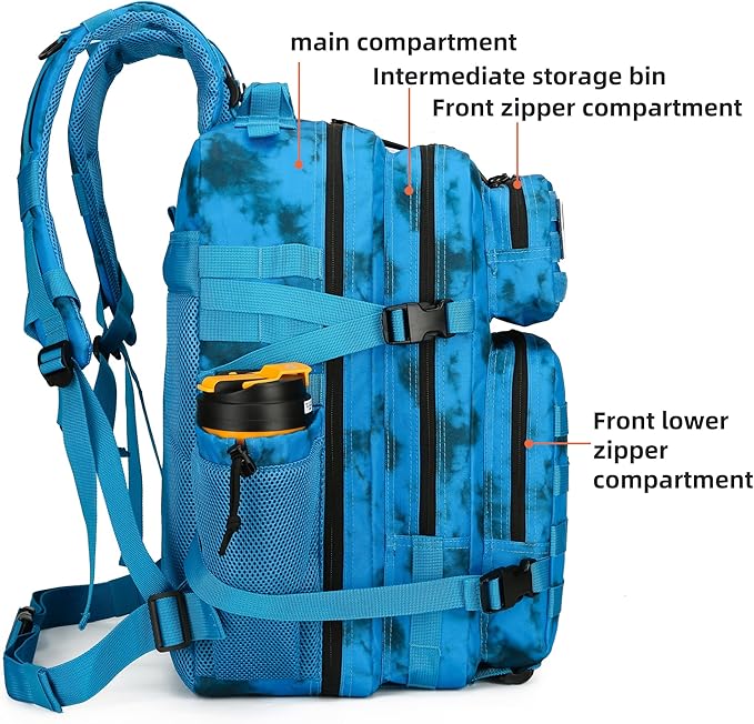 45L Tactical Assault Backpack 3 day assault pack with Molle Waterproof backpack Rucksack for Tactical Backpacks (Blue water pattern)