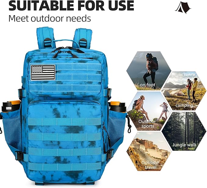 45L Tactical Assault Backpack 3 day assault pack with Molle Waterproof backpack Rucksack for Tactical Backpacks (Blue water pattern)