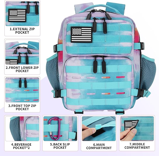 9L Mini Tactical Backpack 9L Assault Pack 9L Tactical Backpack Hiking Fitness Backpack(Rainbow Tie-Dye)