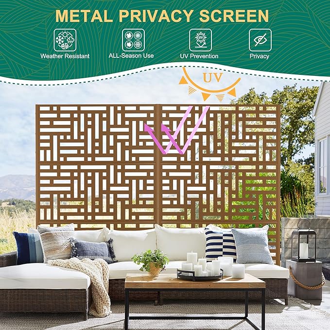 72" H×47" W Metal Privacy Screen Outdoor Privacy Screen Freestanding, Outdoor Privacy Screens and Panels for Patio Lawn Deck, Outdoor Privacy Panels Decorative Privacy Fence(Consists of 3 Panels)