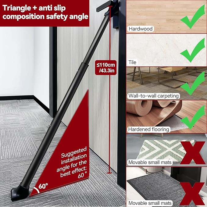 AceMining Upgraded Door Security Bar & Sliding Patio Bar, Heavy Duty Stoppers Adjustable Jammer for Home, Apartment, Travel (2 Pack,Black)