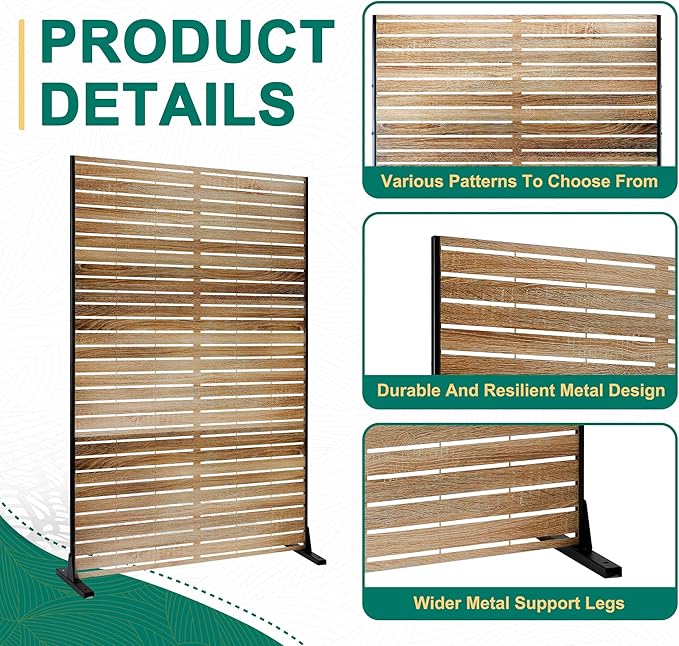 72" H×47" W Metal Outdoor Privacy Screen Freestanding, Outdoor Privacy Screens and Panels for Patio Lawn Deck, Decorative Fence(Consists of 3 Panels)