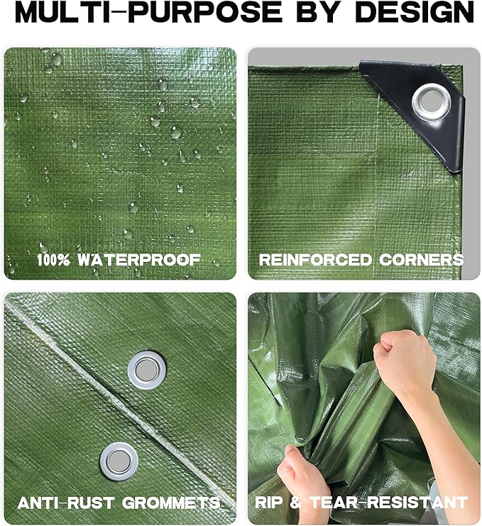 Waterproof 10 x 12 Feet Tarp Heavy Duty 9-mil Thick Multi-Purpose Covers Army Green PE Tarpaulin