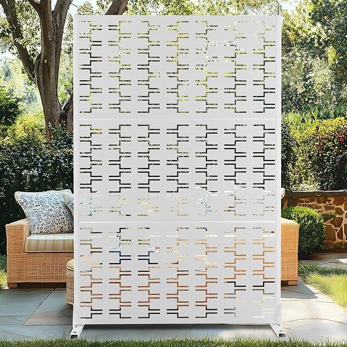72" H×47" W Metal Privacy Screen Outdoor Privacy Screen Freestanding, Outdoor Privacy Screens and Panels for Patio Lawn Deck(Consists of 3 Panels)