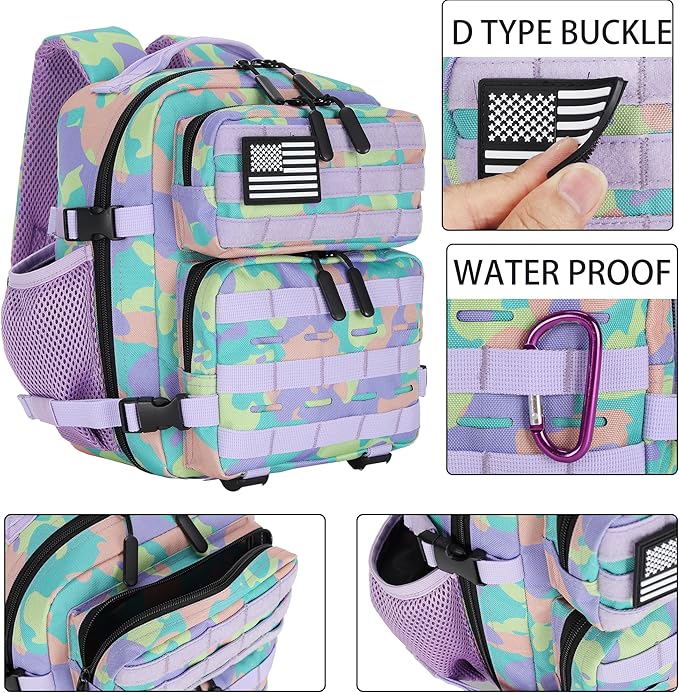 9L Tactical Assault Gym Backpack Hiking Travel Backpack Camping(Purple Green and Yellow)
