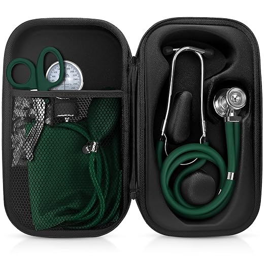 ASA TECHMED Medical Starter Kit - Stethoscope, Durable Blood Pressure Monitor, and EMT Shears and Protective Carrying Case Ideal for Healthcare Professionals, Hunter Green