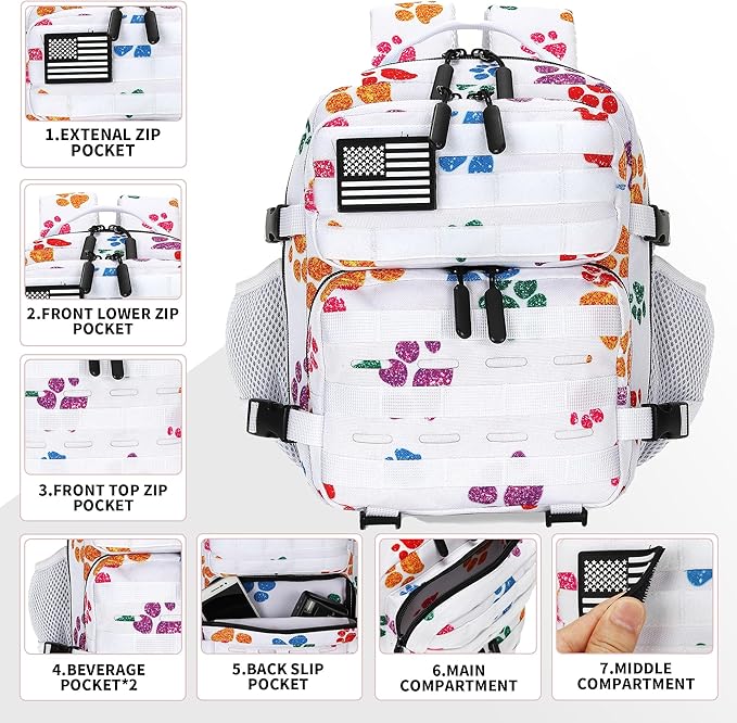 9L Mini Tactical Backpack 9L Assault Pack 9L Tactical Backpack Hiking Fitness Backpack(Colorful Cat's Paw)