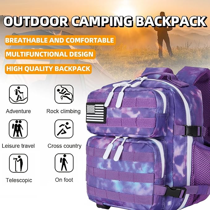 9L Mini Tactical Backpack for Men and Women, Tactical Backpack Small for Hiking, Small Tactical Bag (Purple Tie-Dye)