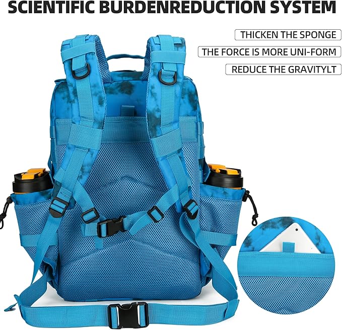 45L Tactical Assault Backpack 3 day assault pack with Molle Waterproof backpack Rucksack for Tactical Backpacks (Blue water pattern)