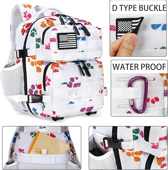 9L Mini Tactical Backpack 9L Assault Pack 9L Tactical Backpack Hiking Fitness Backpack(Colorful Cat's Paw)