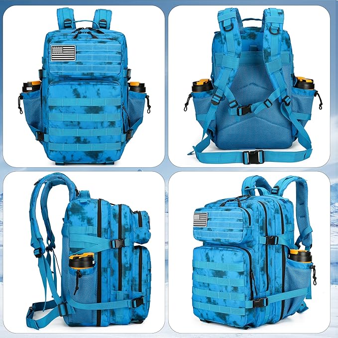 45L Tactical Assault Backpack 3 day assault pack with Molle Waterproof backpack Rucksack for Tactical Backpacks (Blue water pattern)