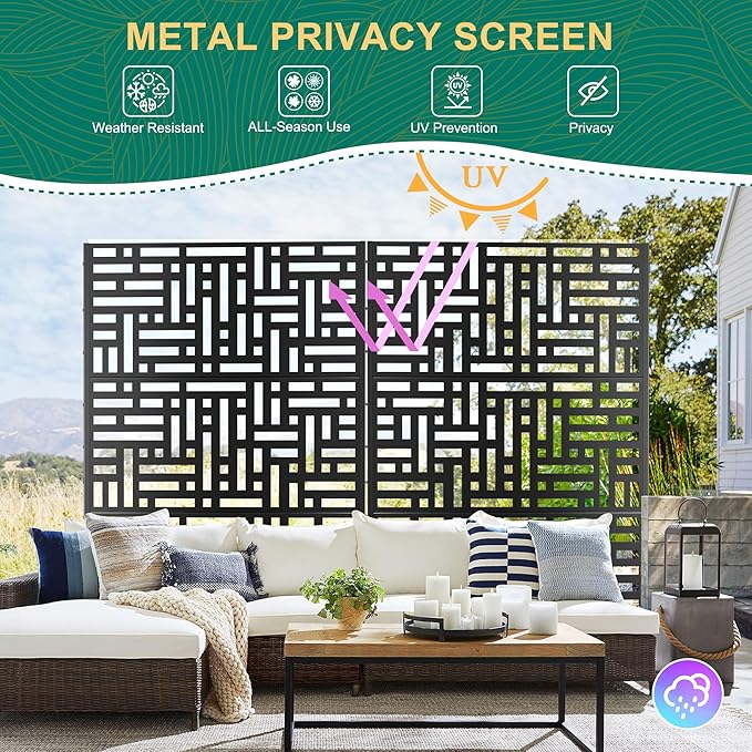 72" H×47" W Metal Privacy Screen Outdoor Privacy Screen Freestanding, Outdoor Privacy Screens and Panels for Patio Lawn Deck(Consists of 3 Panels)
