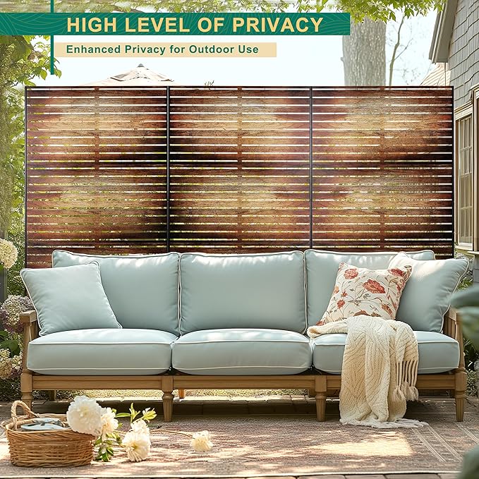 72" H47" W Metal Outdoor Privacy Screen - Freestanding, Decorative Privacy Fence (3 Panels)