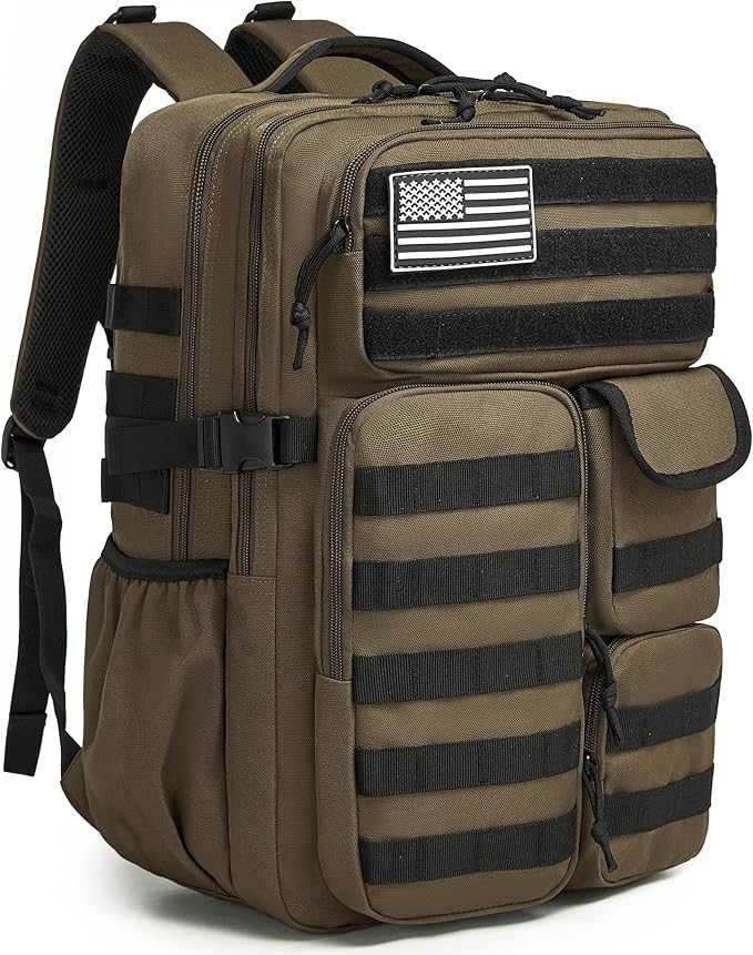 Wotony Tactical Backpack - Military waterproof backpack with multiple pockets and tactical gear for the outdoors (light coffee, 35L)