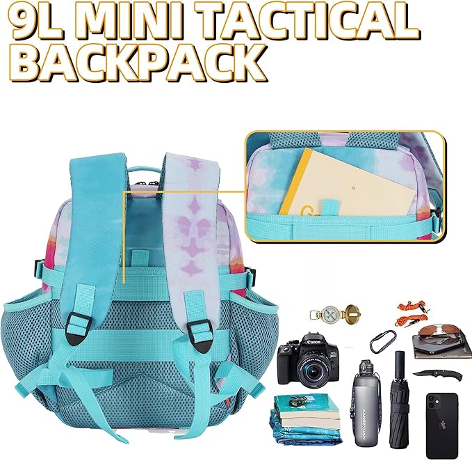 9L Mini Tactical Backpack 9L Assault Pack 9L Tactical Backpack Hiking Fitness Backpack(Rainbow Tie-Dye)