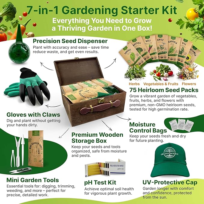 75 Medicinal Herb & Vegetable Seeds Variety Pack, Garden Seed Starter Kit - Over 47,380 Non-GMO Heirloom Seeds for Planting Vegetables and Herbs Garden Seeds Gift Seed Box with Gardening Supplies