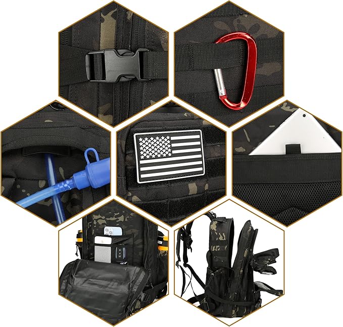 45L Tactical Assault Backpack 3 day assault pack with Molle Waterproof backpack Rucksack for Tactical Backpacks (Black Tie Dye)