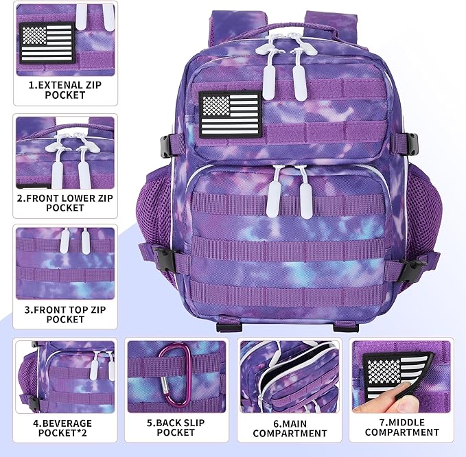 9L Mini Tactical Backpack for Men and Women, Tactical Backpack Small for Hiking, Small Tactical Bag (Purple Tie-Dye)