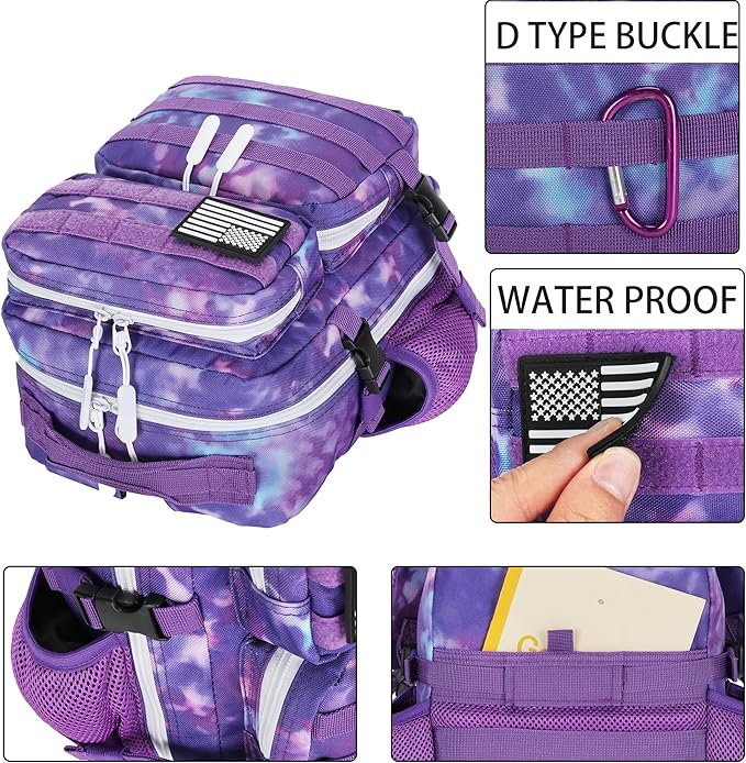 9L Mini Tactical Backpack for Men and Women, Tactical Backpack Small for Hiking, Small Tactical Bag (Purple Tie-Dye)