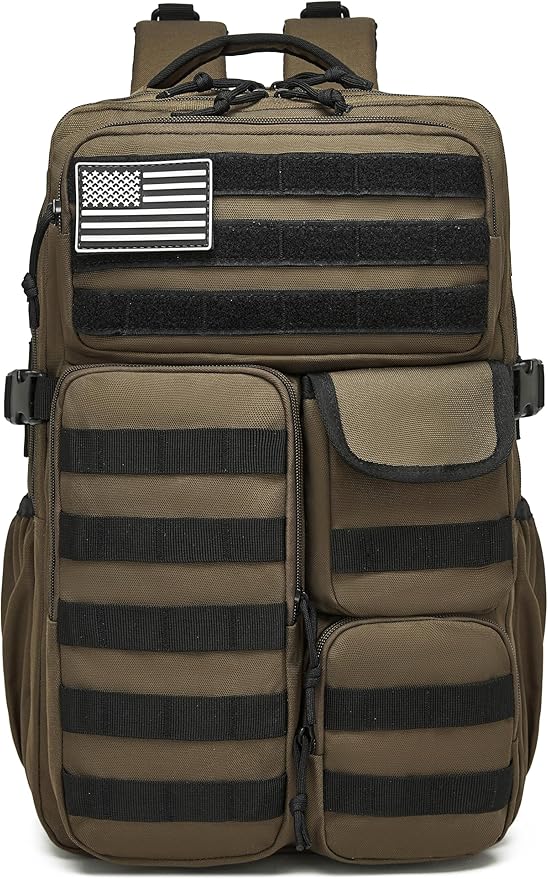 Wotony Tactical Backpack - Military waterproof backpack with multiple pockets and tactical gear for the outdoors (light coffee, 35L)
