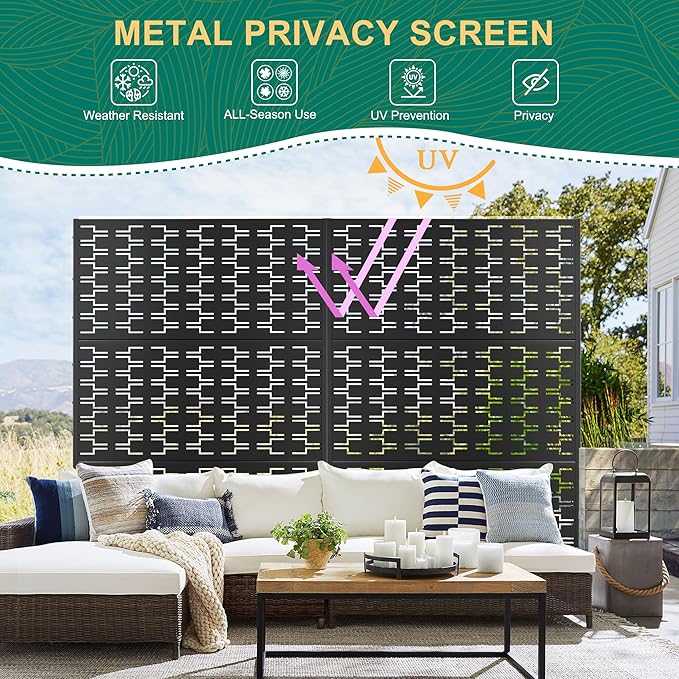 72" H×47" W Metal Privacy Screen Outdoor Privacy Screen Freestanding, Outdoor Privacy Panels for Patio Lawn Deck, Decorative Fence(Consists of 3 Panels)
