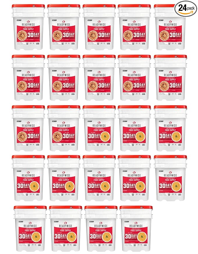 ReadyWise 1 Year Emergency Food Supply - 3,576 Servings, 24 Buckets, Freeze Dried Protein Meals, Disaster Survival Food Storage, Ready to Eat, Camping Essentials, up to 25 Year Shelf Life