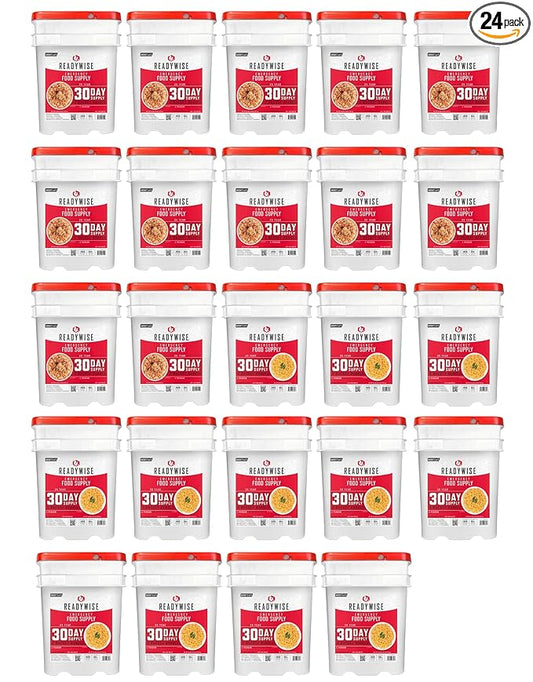 ReadyWise 1 Year Emergency Food Supply - 3,576 Servings, 24 Buckets, Freeze Dried Protein Meals, Disaster Survival Food Storage, Ready to Eat, Camping Essentials, up to 25 Year Shelf Life